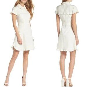 Gal Meets Glam Emma Ruffle Trim Above Knee Dress White Size 4